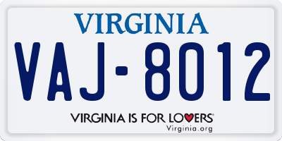 VA license plate VAJ8012