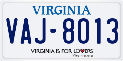 VA license plate VAJ8013