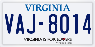 VA license plate VAJ8014