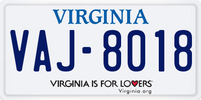 VA license plate VAJ8018