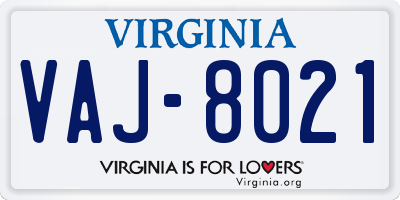 VA license plate VAJ8021