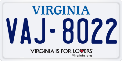 VA license plate VAJ8022