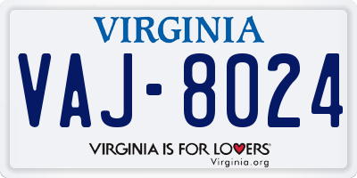 VA license plate VAJ8024