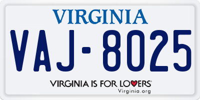 VA license plate VAJ8025