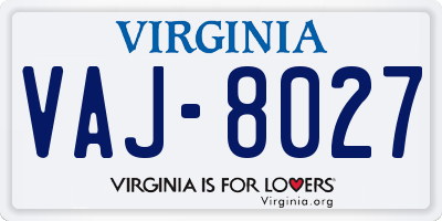 VA license plate VAJ8027