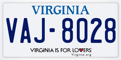 VA license plate VAJ8028