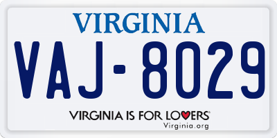 VA license plate VAJ8029