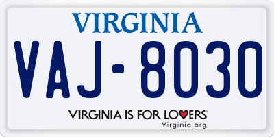 VA license plate VAJ8030
