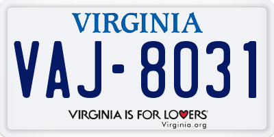 VA license plate VAJ8031