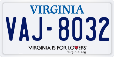 VA license plate VAJ8032