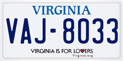 VA license plate VAJ8033