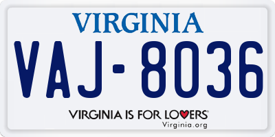 VA license plate VAJ8036
