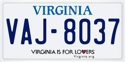 VA license plate VAJ8037