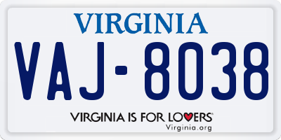VA license plate VAJ8038