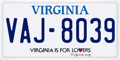 VA license plate VAJ8039