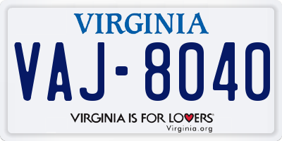 VA license plate VAJ8040