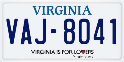 VA license plate VAJ8041