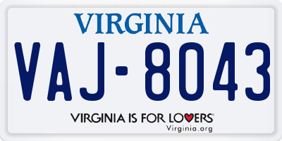 VA license plate VAJ8043
