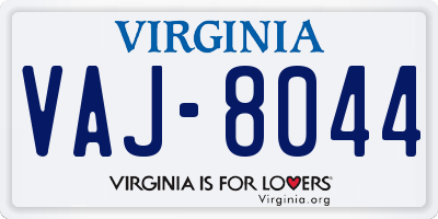 VA license plate VAJ8044