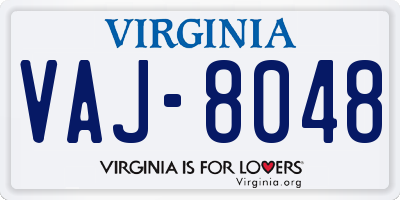 VA license plate VAJ8048