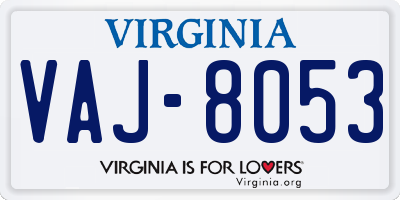 VA license plate VAJ8053