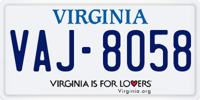 VA license plate VAJ8058
