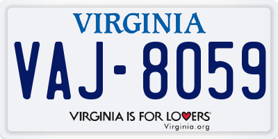 VA license plate VAJ8059