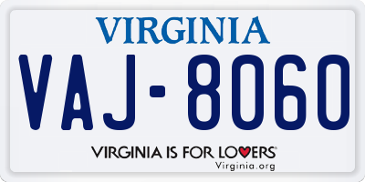 VA license plate VAJ8060