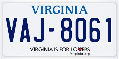 VA license plate VAJ8061