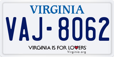 VA license plate VAJ8062