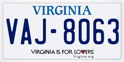 VA license plate VAJ8063