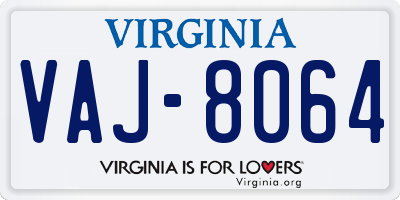 VA license plate VAJ8064
