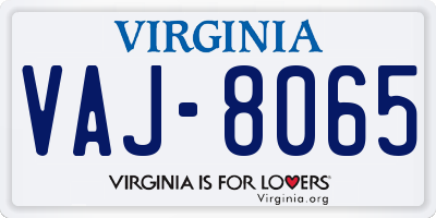 VA license plate VAJ8065
