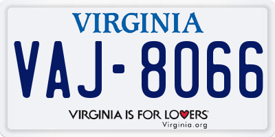 VA license plate VAJ8066