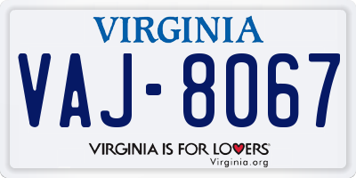 VA license plate VAJ8067