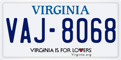 VA license plate VAJ8068