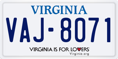 VA license plate VAJ8071