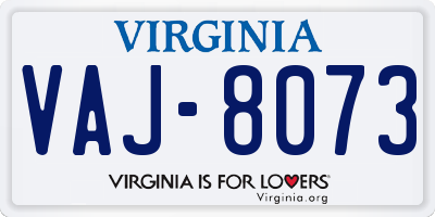 VA license plate VAJ8073