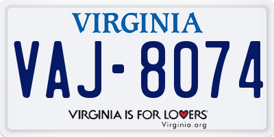 VA license plate VAJ8074