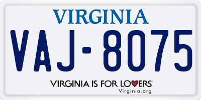 VA license plate VAJ8075