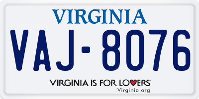 VA license plate VAJ8076