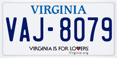 VA license plate VAJ8079