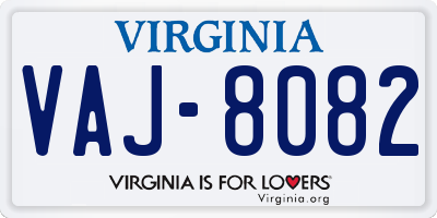 VA license plate VAJ8082