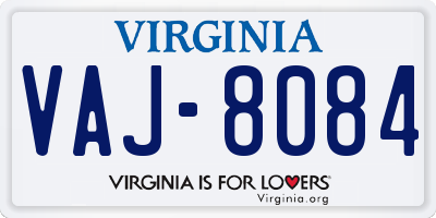 VA license plate VAJ8084
