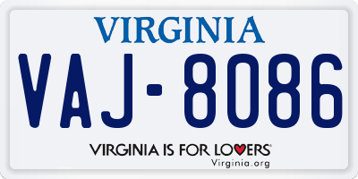 VA license plate VAJ8086