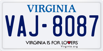 VA license plate VAJ8087