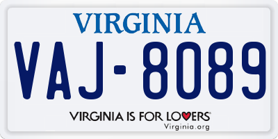 VA license plate VAJ8089
