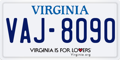 VA license plate VAJ8090
