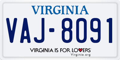 VA license plate VAJ8091