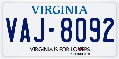 VA license plate VAJ8092
